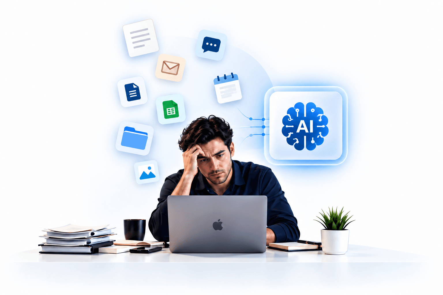 Professional managing repetitive work with AI automation