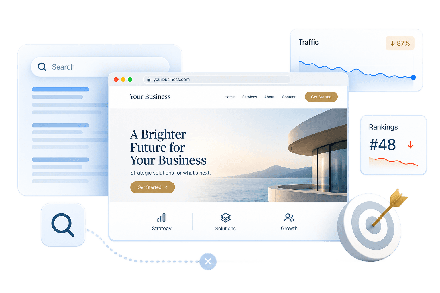 Website search visibility and SEO discoverability illustration