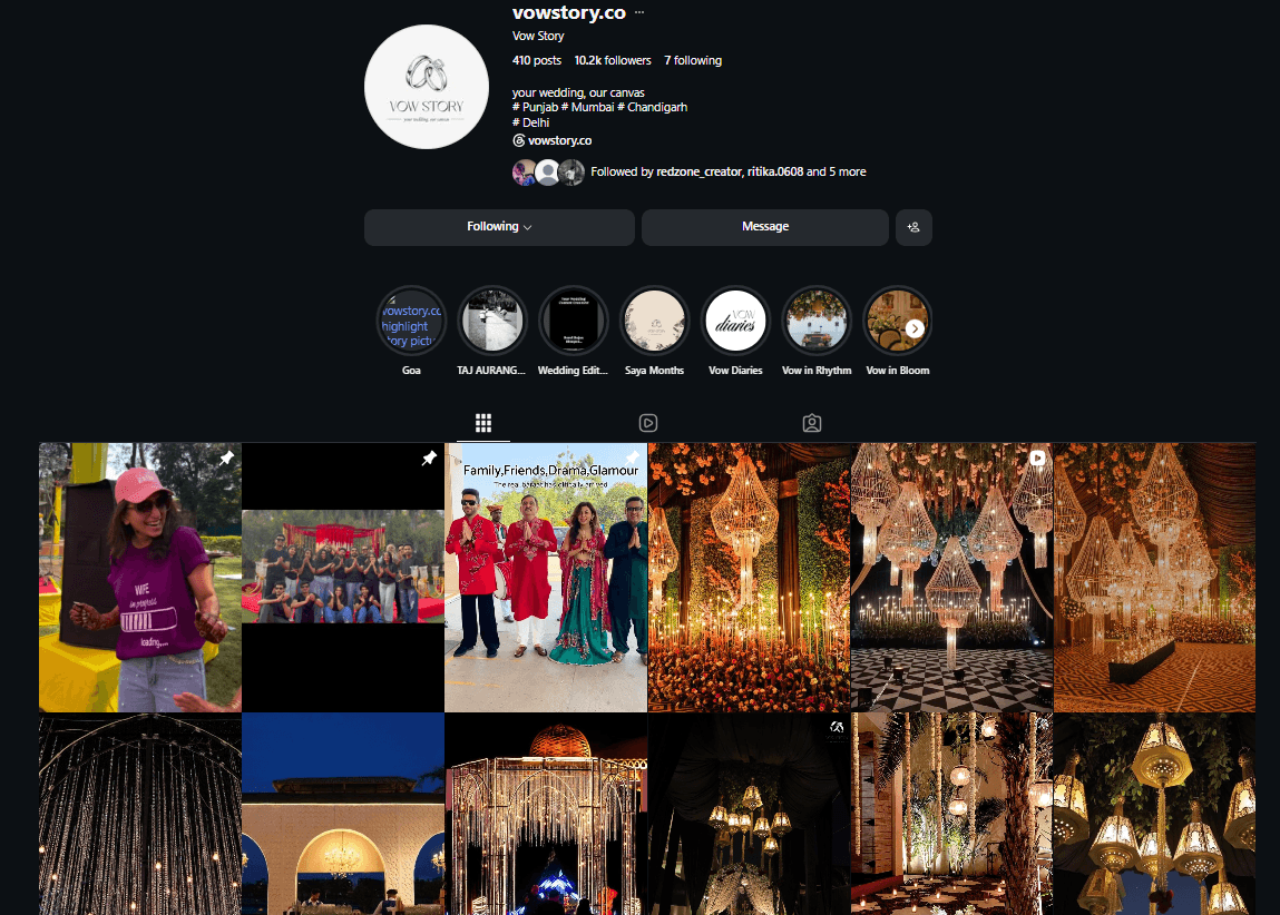 Vow Story Social Media Marketing work